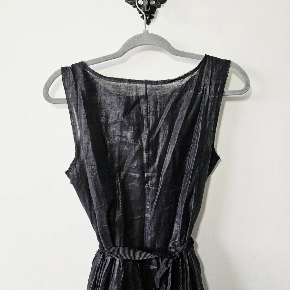 Club Monaco Tie Waist Dress Size 8 Sleeveless Black Fitted Waist Midi EUC - Picture 4 of 7